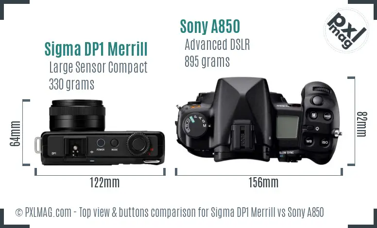 Sigma DP1 Merrill vs Sony A850 top view buttons comparison