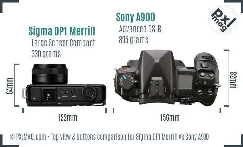 Sigma DP1 Merrill vs Sony A900 top view buttons comparison