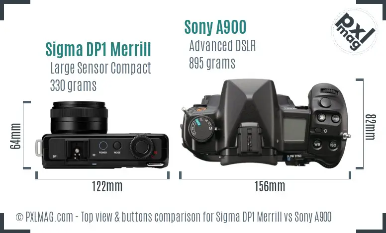 Sigma DP1 Merrill vs Sony A900 top view buttons comparison Sigma DP1 Merrill vs Sony A900 top view buttons comparison