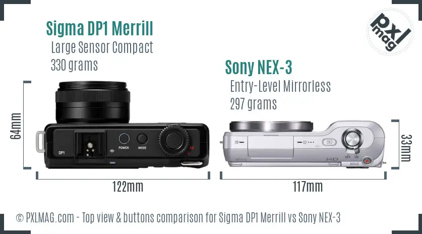 Sigma DP1 Merrill vs Sony NEX-3 top view buttons comparison