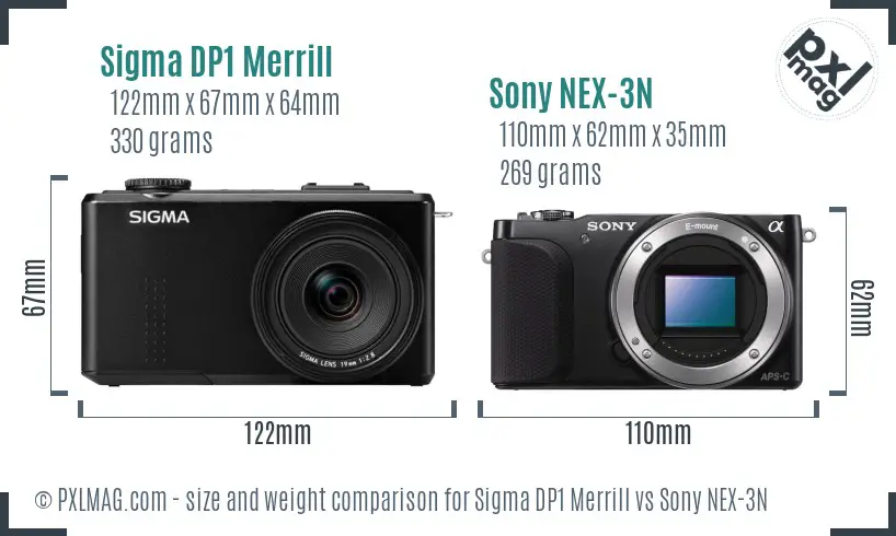Sigma DP1 Merrill vs Sony NEX-3N size comparison Sigma DP1 Merrill vs Sony NEX-3N size comparison