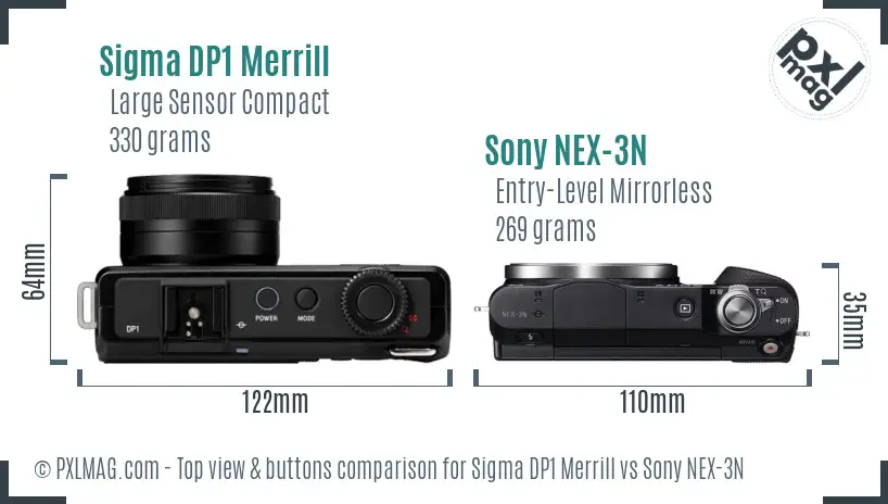 Sigma DP1 Merrill vs Sony NEX-3N top view buttons comparison Sigma DP1 Merrill vs Sony NEX-3N top view buttons comparison