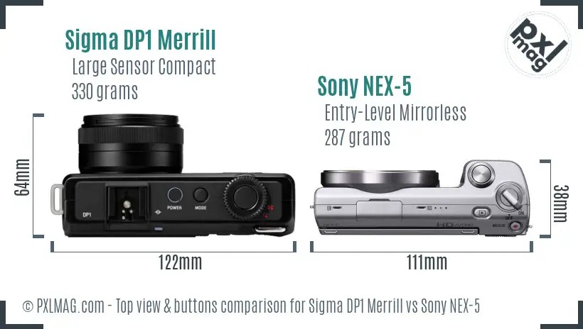Sigma DP1 Merrill vs Sony NEX-5 top view buttons comparison