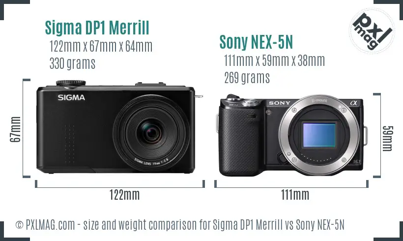 Sigma DP1 Merrill vs Sony NEX-5N size comparison