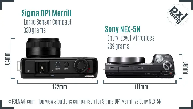 Sigma DP1 Merrill vs Sony NEX-5N top view buttons comparison