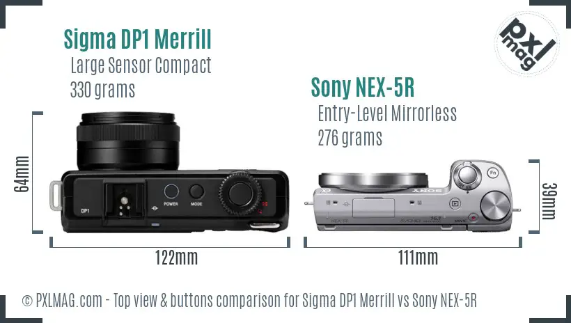 Sigma DP1 Merrill vs Sony NEX-5R top view buttons comparison