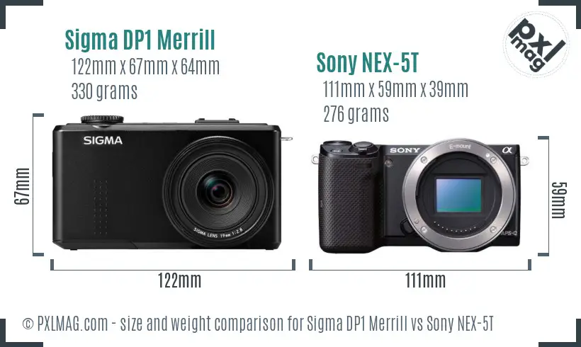 Sigma DP1 Merrill vs Sony NEX-5T size comparison Sigma DP1 Merrill vs Sony NEX-5T size comparison