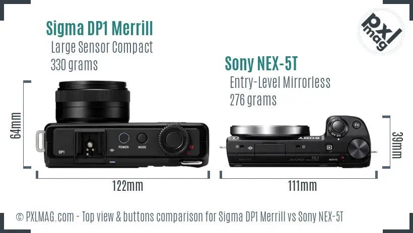 Sigma DP1 Merrill vs Sony NEX-5T top view buttons comparison Sigma DP1 Merrill vs Sony NEX-5T top view buttons comparison