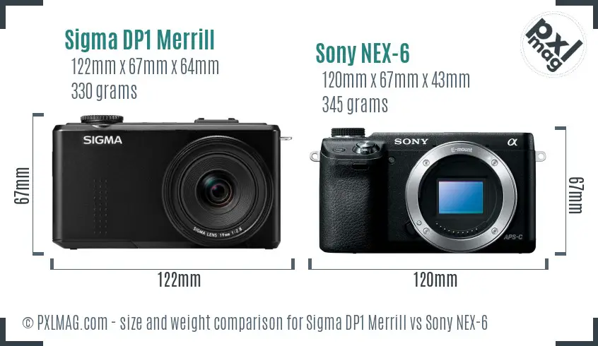 Sigma DP1 Merrill vs Sony NEX-6 size comparison