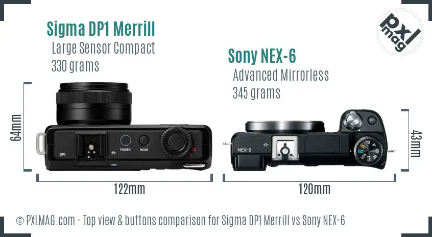 Sigma DP1 Merrill vs Sony NEX-6 top view buttons comparison