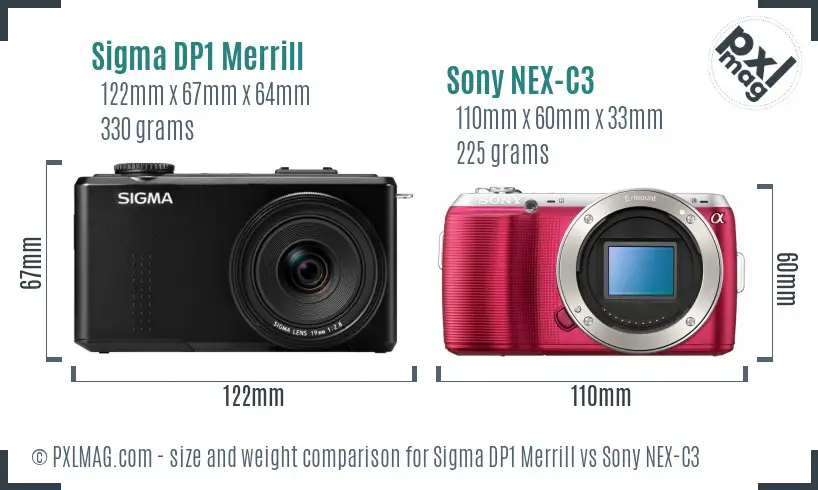 Sigma DP1 Merrill vs Sony NEX-C3 size comparison