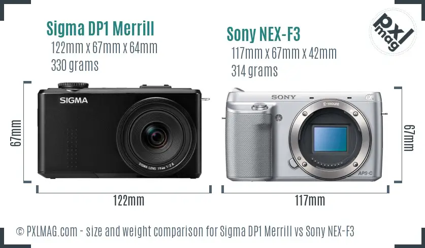Sigma DP1 Merrill vs Sony NEX-F3 size comparison