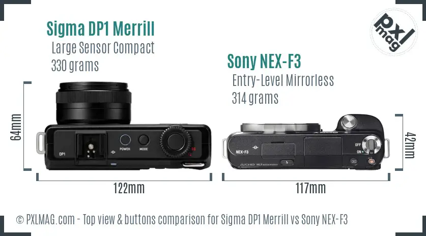 Sigma DP1 Merrill vs Sony NEX-F3 top view buttons comparison