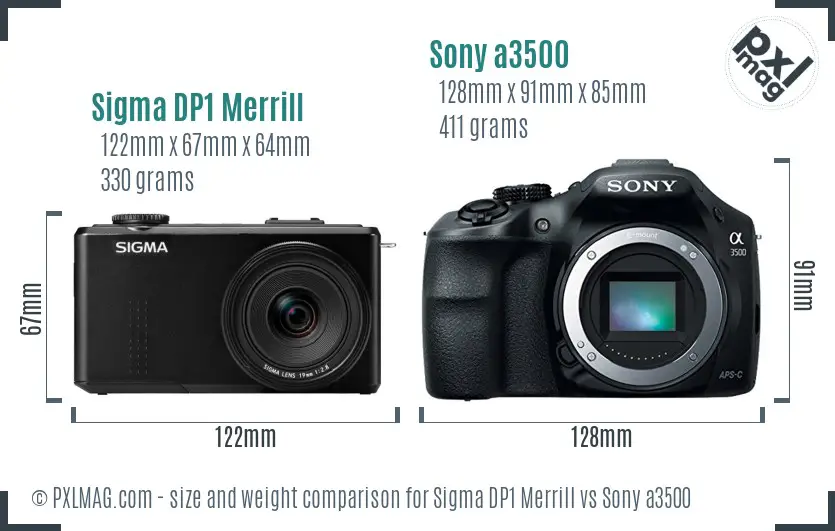 Sigma DP1 Merrill vs Sony a3500 size comparison