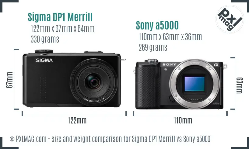 Sigma DP1 Merrill vs Sony a5000 size comparison