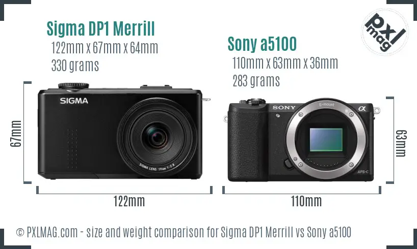 Sigma DP1 Merrill vs Sony a5100 size comparison