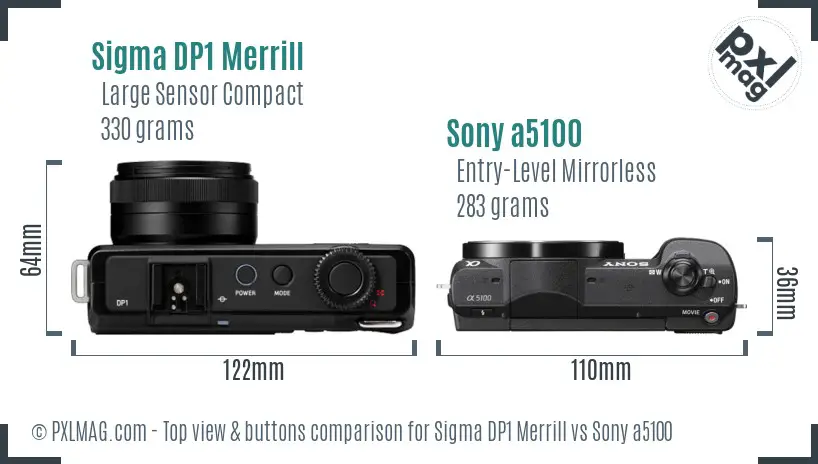 Sigma DP1 Merrill vs Sony a5100 top view buttons comparison