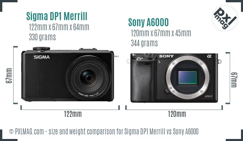 Sigma DP1 Merrill vs Sony A6000 size comparison