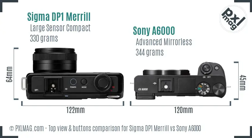 Sigma DP1 Merrill vs Sony A6000 top view buttons comparison