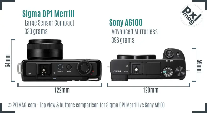 Sigma DP1 Merrill vs Sony A6100 top view buttons comparison