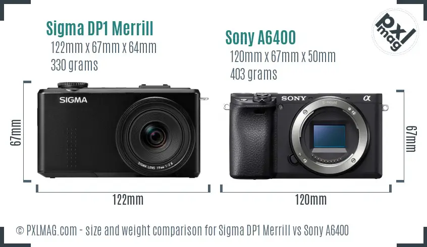 Sigma DP1 Merrill vs Sony A6400 size comparison