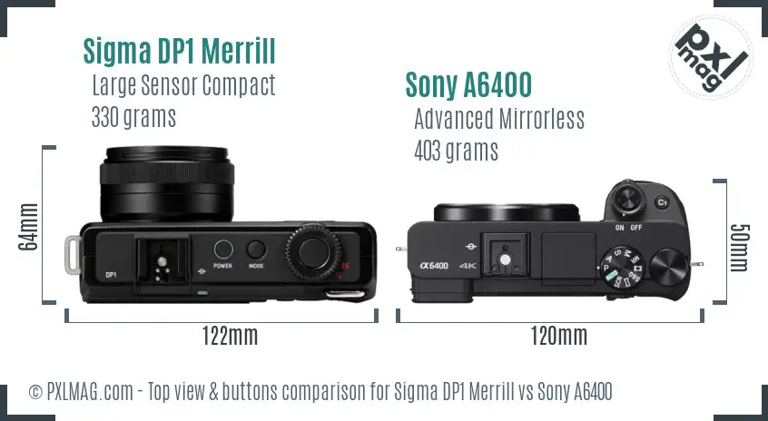 Sigma DP1 Merrill vs Sony A6400 top view buttons comparison