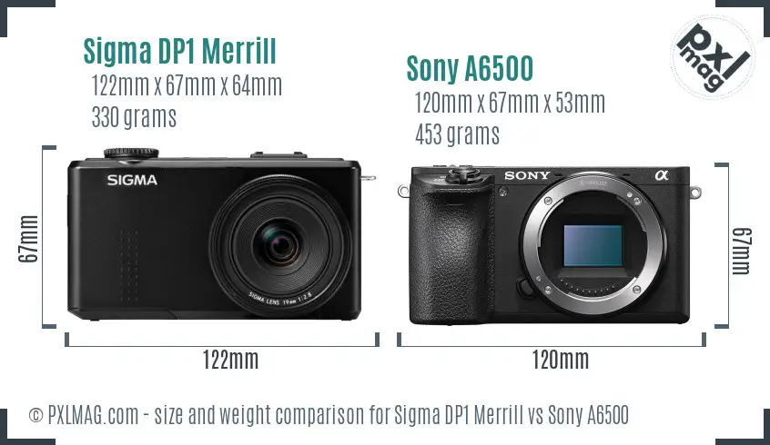 Sigma DP1 Merrill vs Sony A6500 size comparison