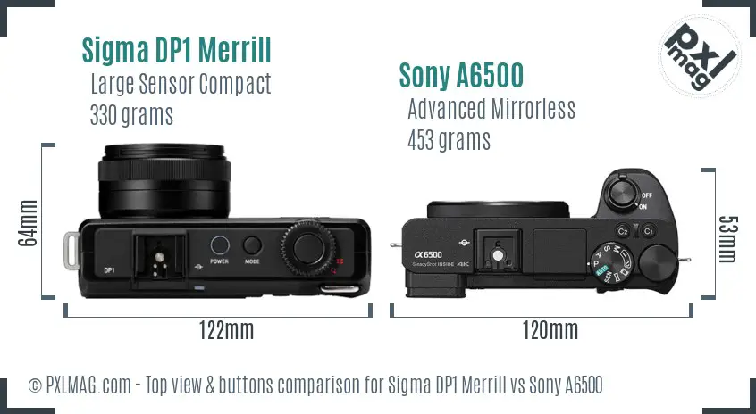 Sigma DP1 Merrill vs Sony A6500 top view buttons comparison