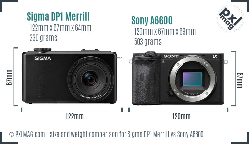 Sigma DP1 Merrill vs Sony A6600 size comparison