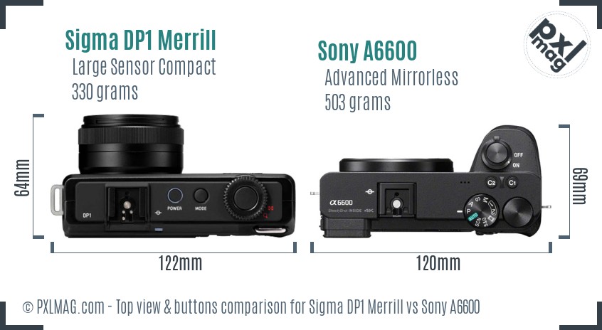 Sigma DP1 Merrill vs Sony A6600 top view buttons comparison