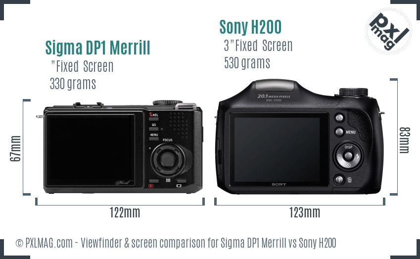 Sigma DP1 Merrill vs Sony H200 Screen and Viewfinder comparison