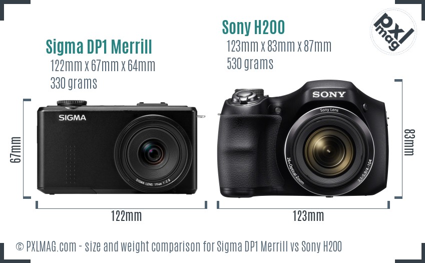 Sigma DP1 Merrill vs Sony H200 size comparison Sigma DP1 Merrill vs Sony H200 size comparison