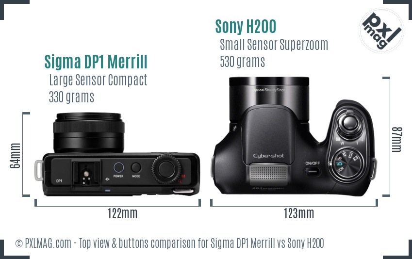 Sigma DP1 Merrill vs Sony H200 top view buttons comparison