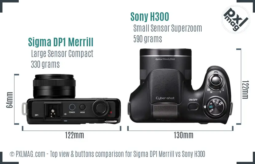 Sigma DP1 Merrill vs Sony H300 top view buttons comparison