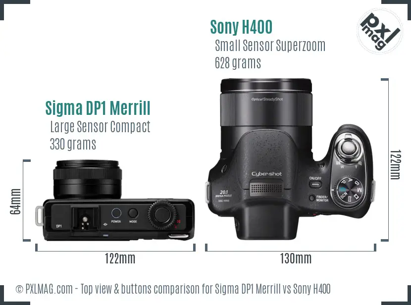 Sigma DP1 Merrill vs Sony H400 top view buttons comparison Sigma DP1 Merrill vs Sony H400 top view buttons comparison