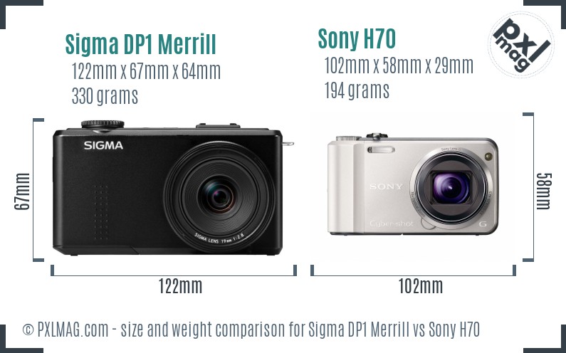 Sigma DP1 Merrill vs Sony H70 size comparison Sigma DP1 Merrill vs Sony H70 size comparison
