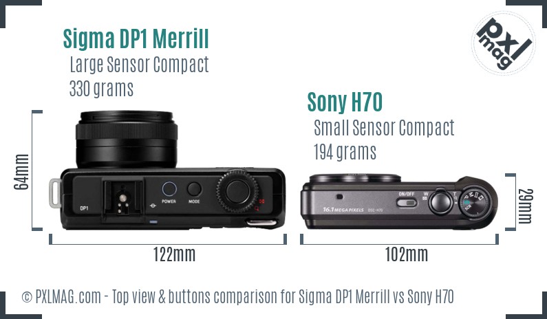 Sigma DP1 Merrill vs Sony H70 top view buttons comparison