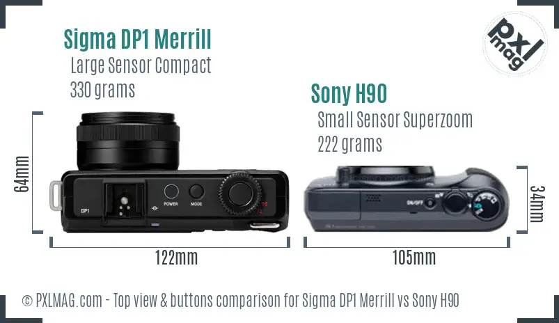Sigma DP1 Merrill vs Sony H90 top view buttons comparison Sigma DP1 Merrill vs Sony H90 top view buttons comparison