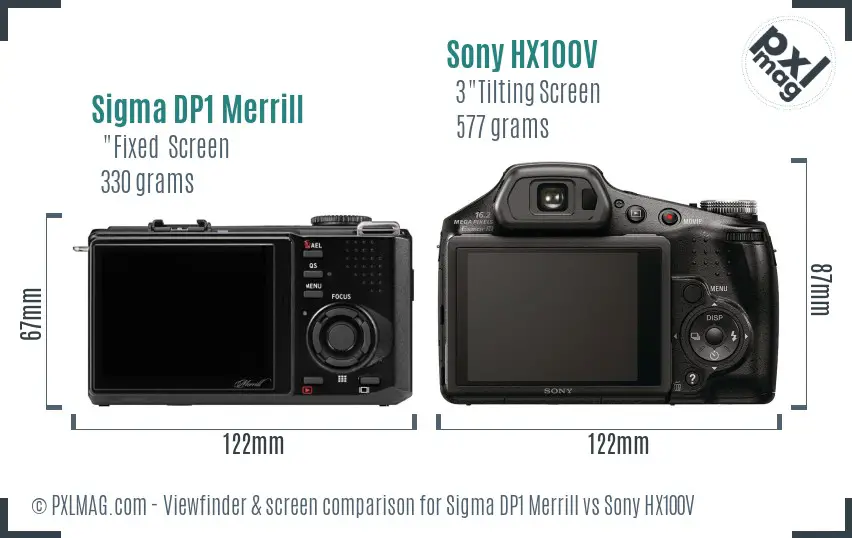 Sigma DP1 Merrill vs Sony HX100V Screen and Viewfinder comparison