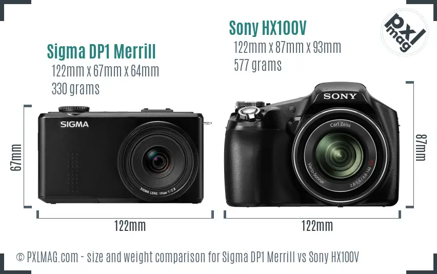 Sigma DP1 Merrill vs Sony HX100V size comparison