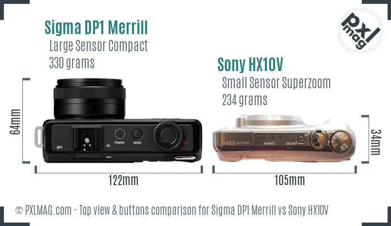 Sigma DP1 Merrill vs Sony HX10V top view buttons comparison