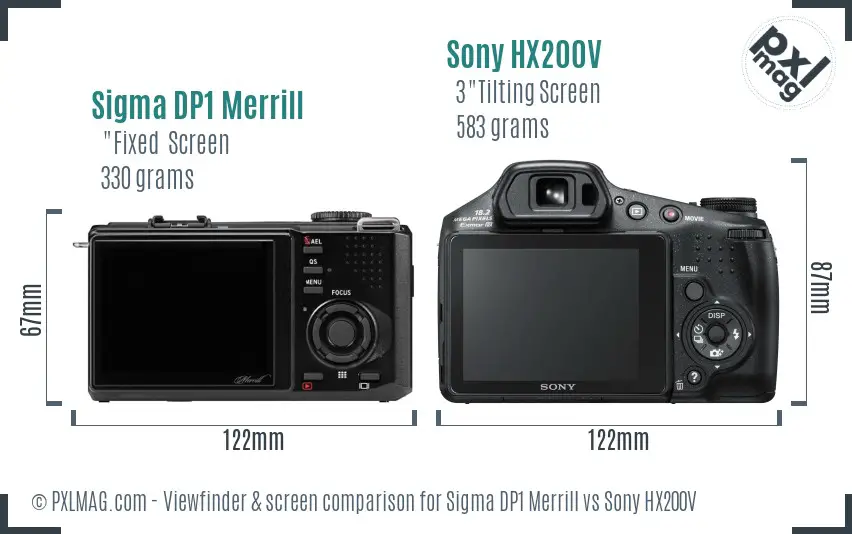 Sigma DP1 Merrill vs Sony HX200V Screen and Viewfinder comparison