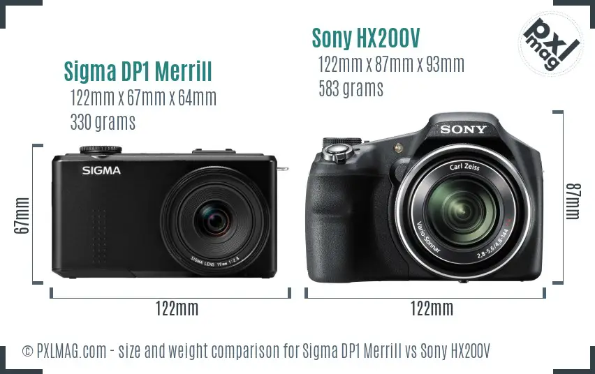 Sigma DP1 Merrill vs Sony HX200V size comparison