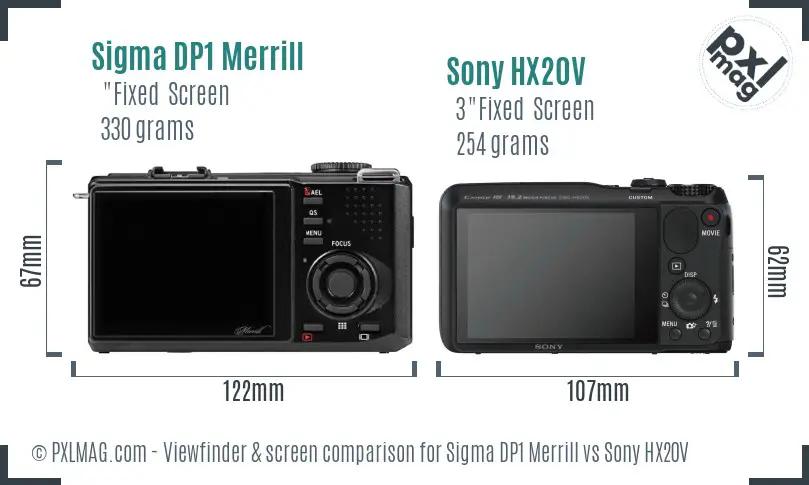 Sigma DP1 Merrill vs Sony HX20V Screen and Viewfinder comparison