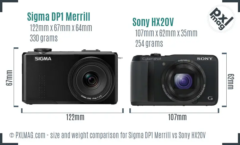 Sigma DP1 Merrill vs Sony HX20V size comparison