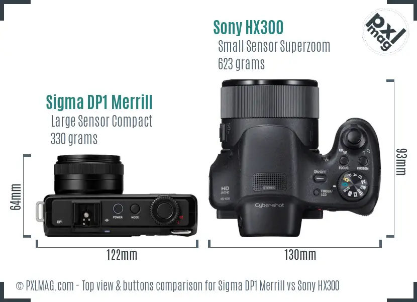 Sigma DP1 Merrill vs Sony HX300 top view buttons comparison Sigma DP1 Merrill vs Sony HX300 top view buttons comparison
