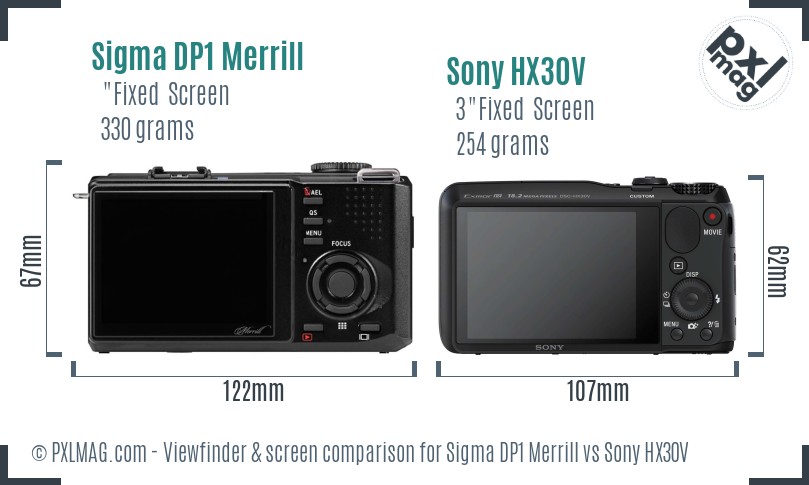 Sigma DP1 Merrill vs Sony HX30V Screen and Viewfinder comparison