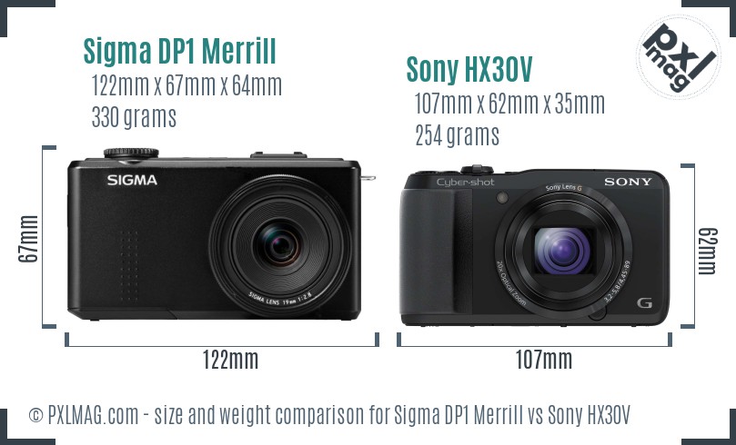 Sigma DP1 Merrill vs Sony HX30V size comparison
