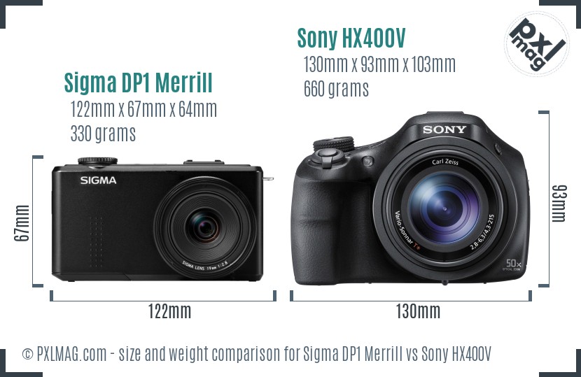 Sigma DP1 Merrill vs Sony HX400V size comparison Sigma DP1 Merrill vs Sony HX400V size comparison