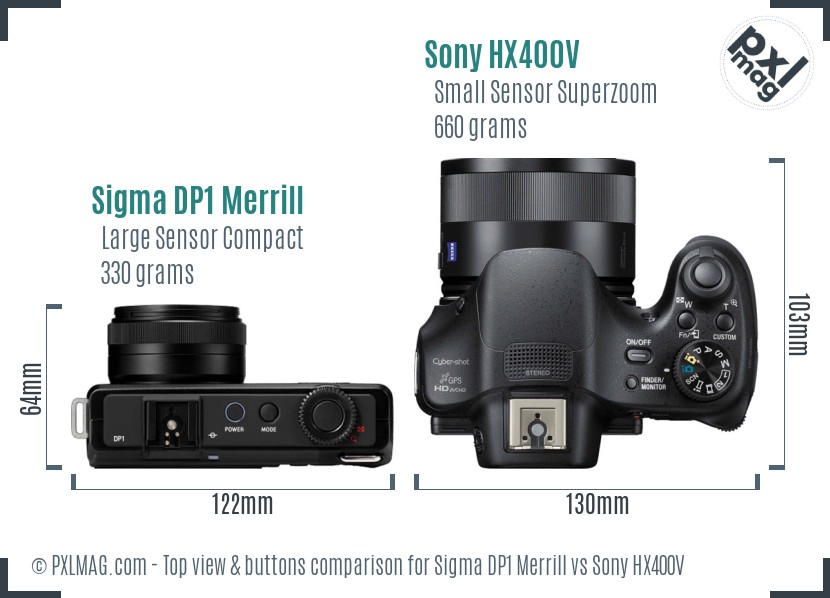 Sigma DP1 Merrill vs Sony HX400V top view buttons comparison